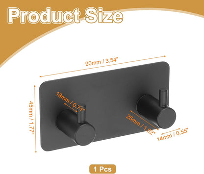 2 Pack Self Adhesive Stainless Steel Towel Hooks 304 Rust Proof Waterproof Black V1258-DP02-BOL-422