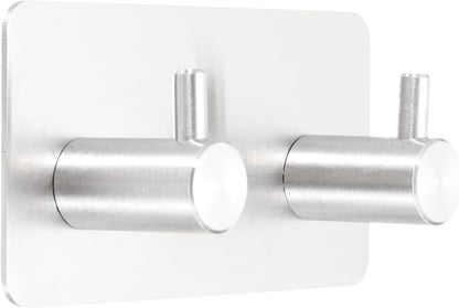 2 Pack Self-Adhesive Towel Hooks Stainless Steel 304 Rustproof Waterproof Silver Wall Mounted Bathroom V1258-DP02-BOL-423