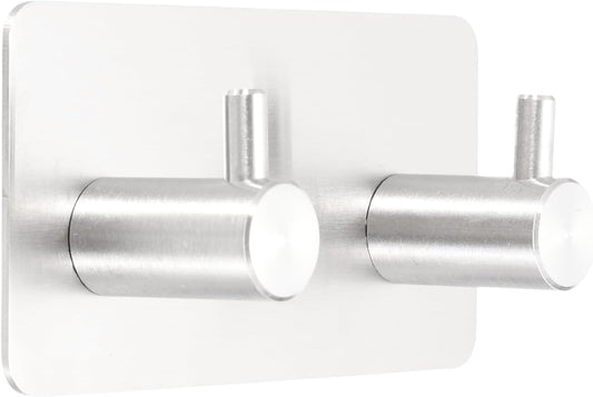 2 Pack Self-Adhesive Towel Hooks Stainless Steel 304 Rustproof Waterproof Silver Wall Mounted Bathroom V1258-DP02-BOL-423