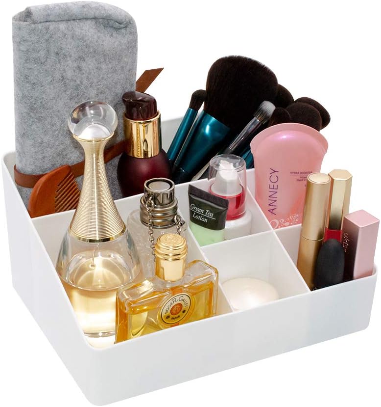 White Cosmetic Organizer with 6 Compartments for Skincare and Jewelry Storage V1258-DP02-BOL-430