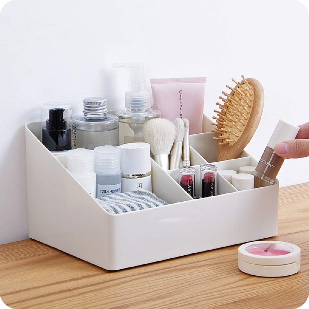 White Cosmetic Organizer with 6 Compartments for Skincare and Jewelry Storage V1258-DP02-BOL-430