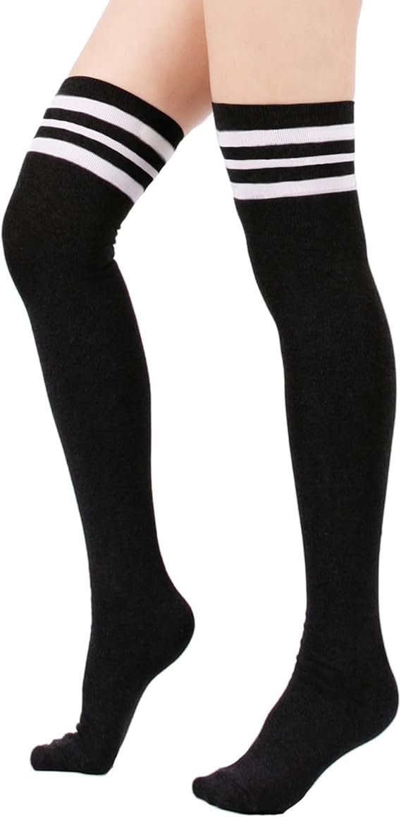 Women's Thick Stay Up Hold Up Striped Over Knee Casual Stockings V1258-DP02-BOL-438