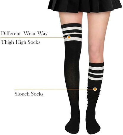 Women's Thick Stay Up Hold Up Striped Over Knee Casual Stockings V1258-DP02-BOL-438