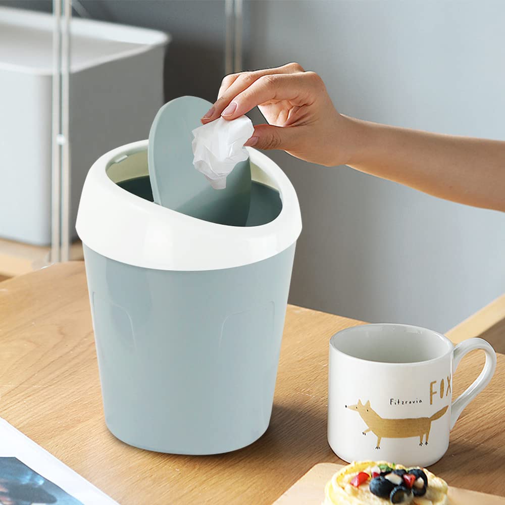 Small Trash Can with Swing Lid - Plastic Tabletop Waste Bin - Compact Bin for Office Kitchen Bathroom Student V1258-DP02-BOL-439