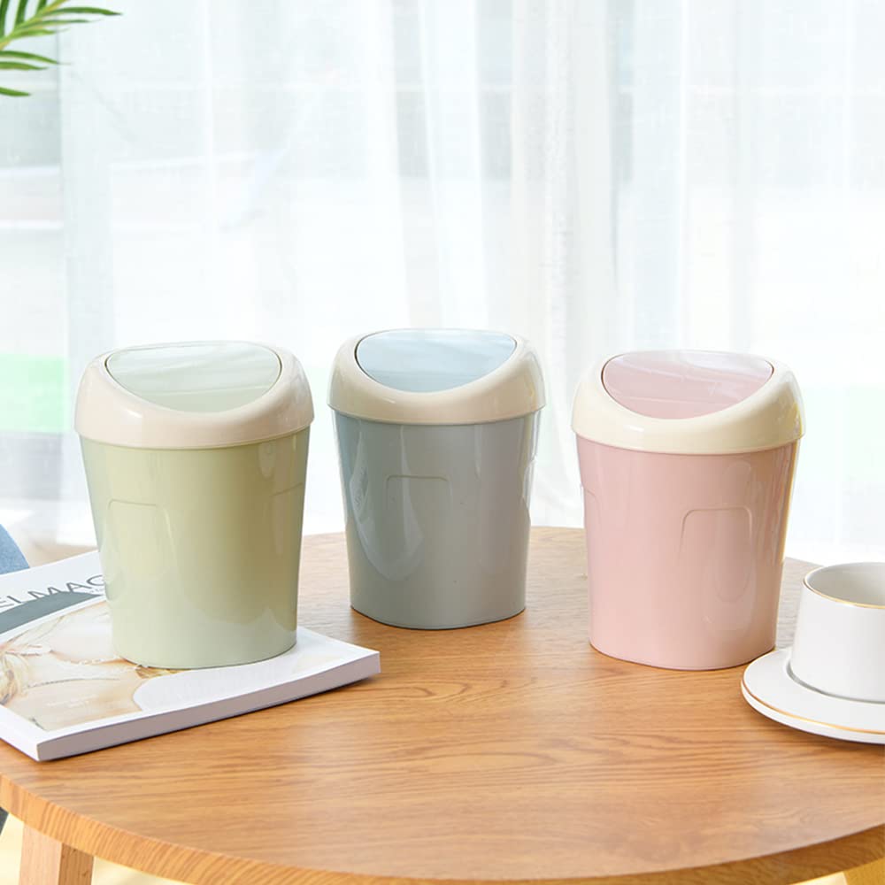 Small Trash Can with Swing Lid - Plastic Desktop Waste Bin for Office Kitchen Bathroom Student Accommodation V1258-DP02-BOL-441