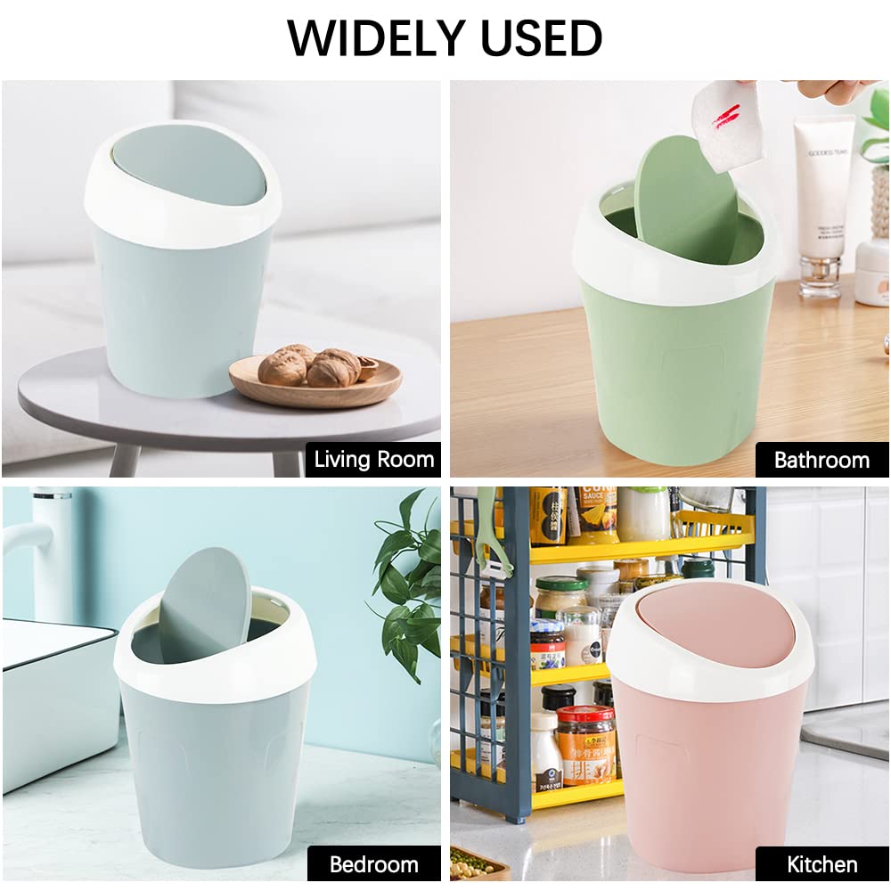 Small Trash Can with Swing Lid - Plastic Desktop Waste Bin for Office Kitchen Bathroom Student Accommodation V1258-DP02-BOL-441