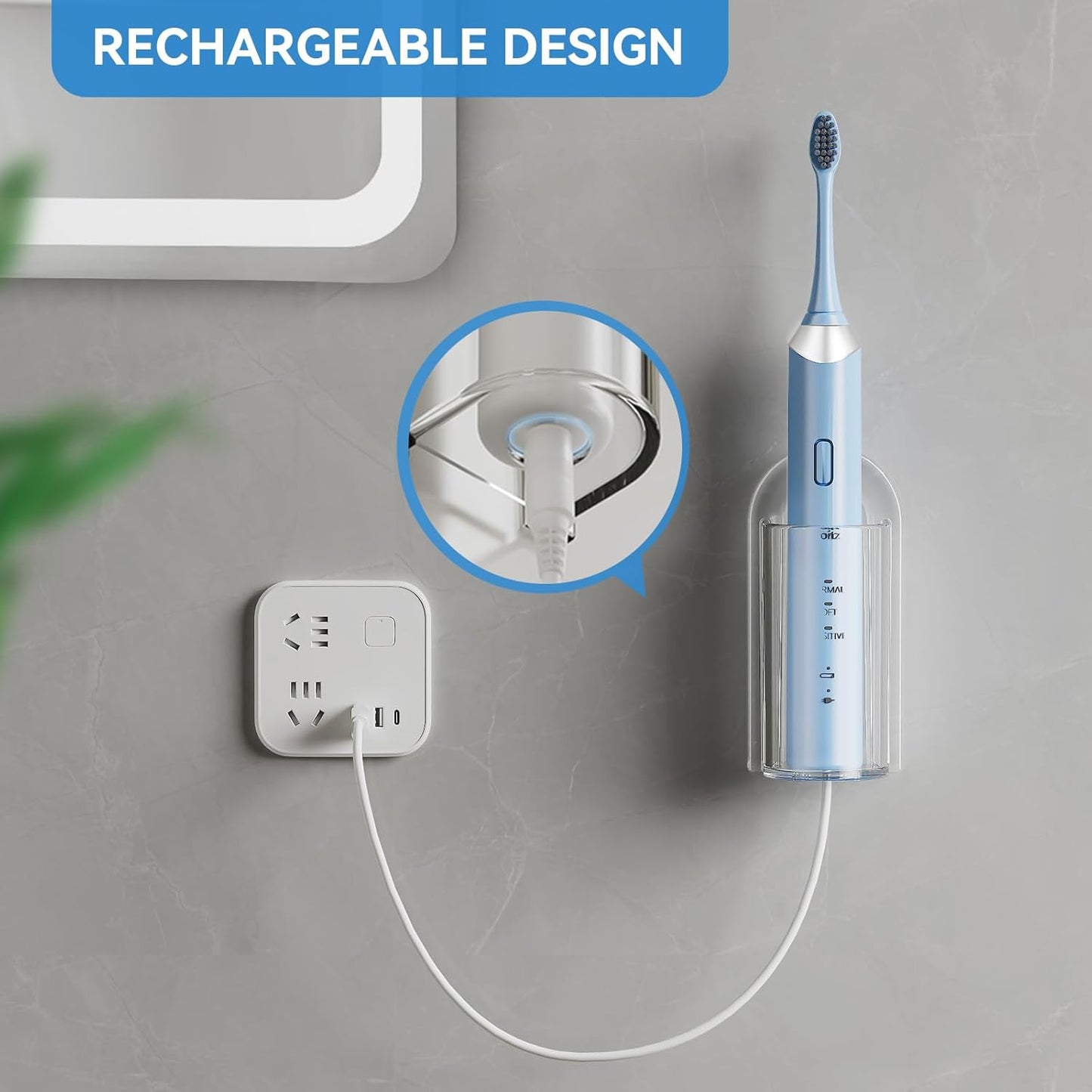2 Pack Transparent Electric Toothbrush Organizer Wall Mounted Self Adhesive Toothbrush Holder for Bathroom V1258-DP02-BOL-442