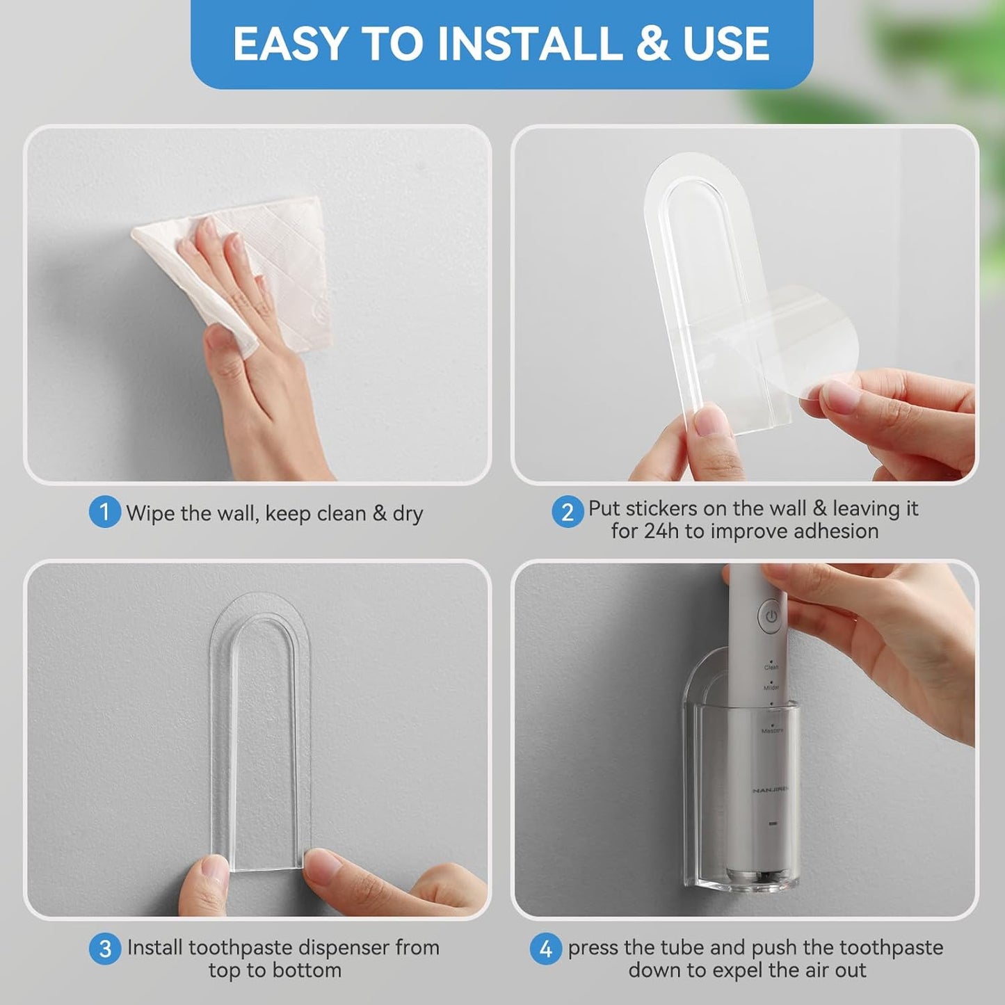 2 Pack Transparent Electric Toothbrush Organizer Wall Mounted Self Adhesive Toothbrush Holder for Bathroom V1258-DP02-BOL-442