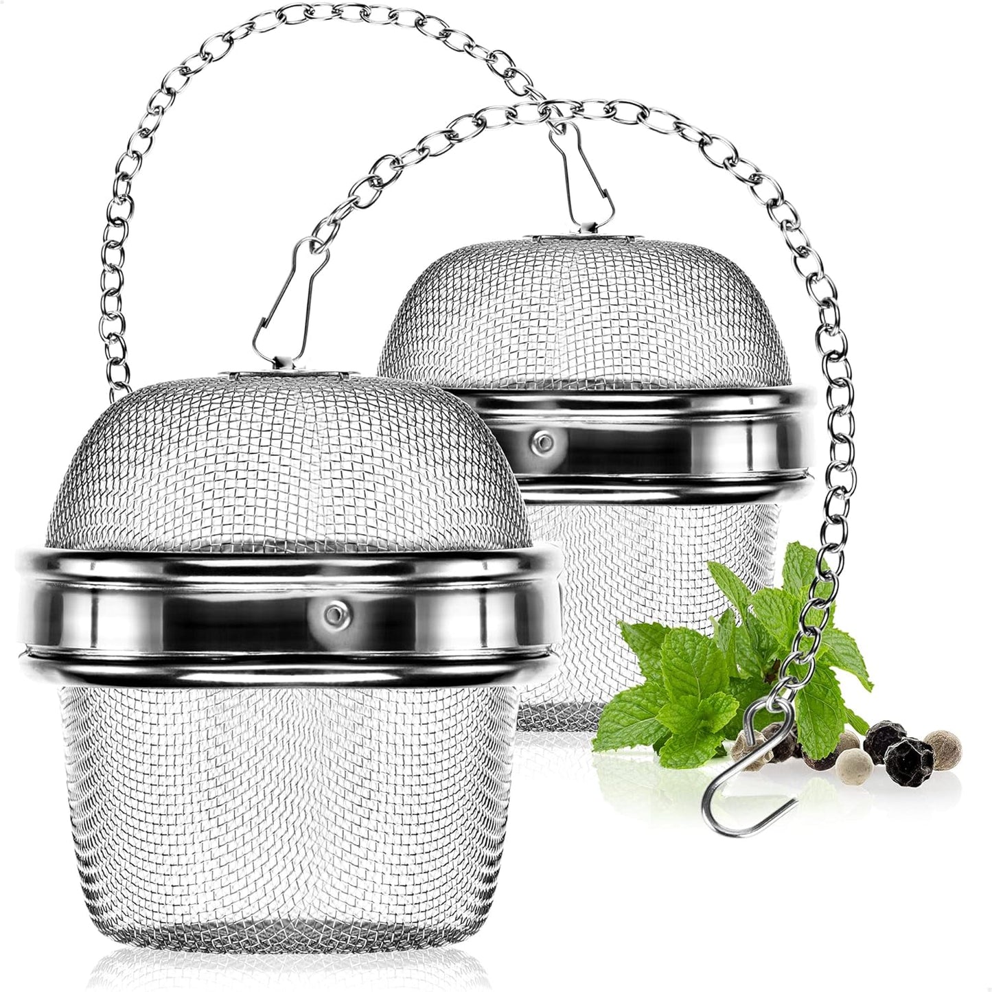 2 Pack Stainless Steel Tea Strainers with Chain 6.5cm Fine Mesh for Loose Tea Herbs Spices V1258-DP02-BOL-450