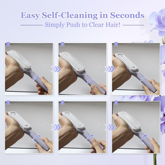 Women's Purple Anti-Static Hair Brush with Massage Function Retractable Design Suitable for Fine Hair Easily V1258-DP02-BOL-453