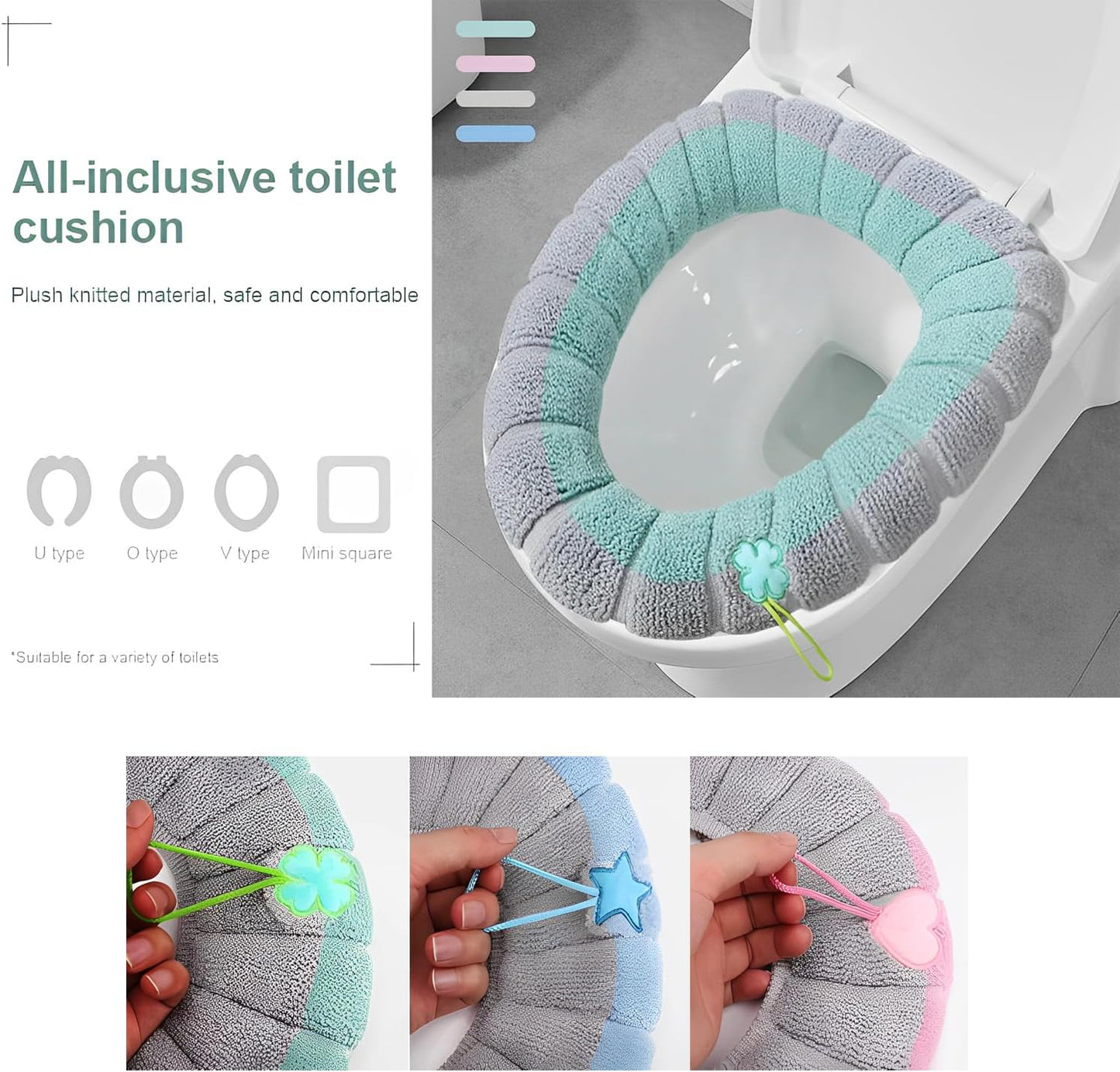 Toilet Seat Covers Set of 3 Universal with Handles Soft Comfortable for Bathroom Use V1258-DP02-BOL-455