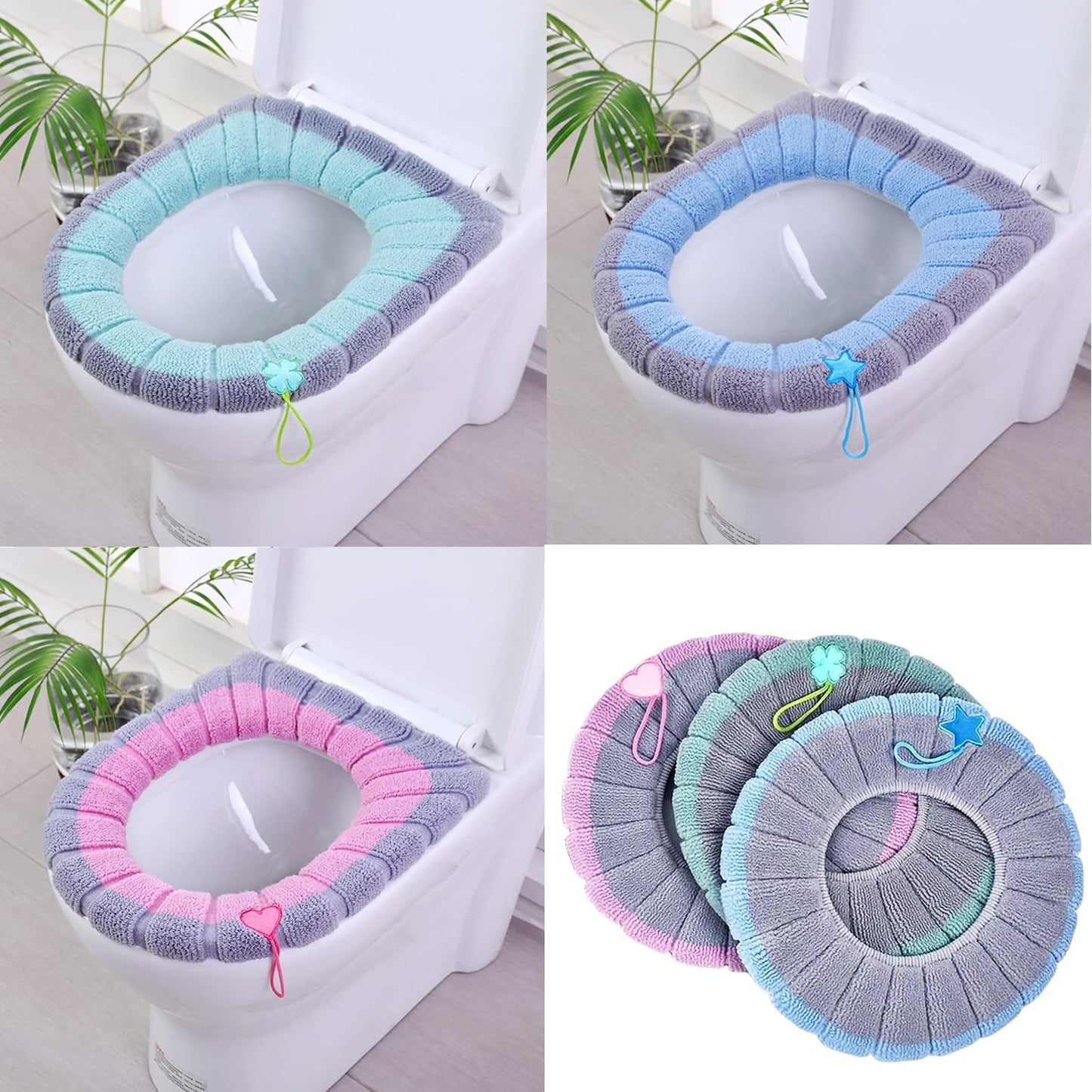 Toilet Seat Covers Set of 3 Universal with Handles Soft Comfortable for Bathroom Use V1258-DP02-BOL-455