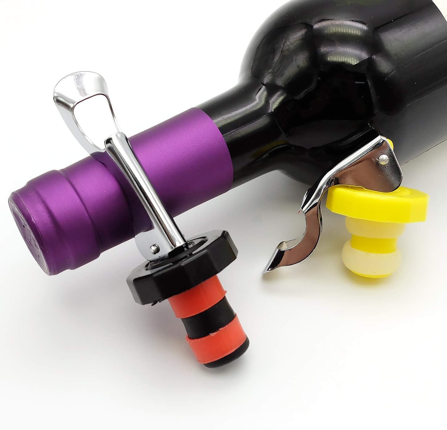 6 Pack Silicone Vacuum Bottle Stoppers Red Yellow Black for Wine Champagne Beer Whisky Soft Drinks Water V1258-DP02-BOL-456