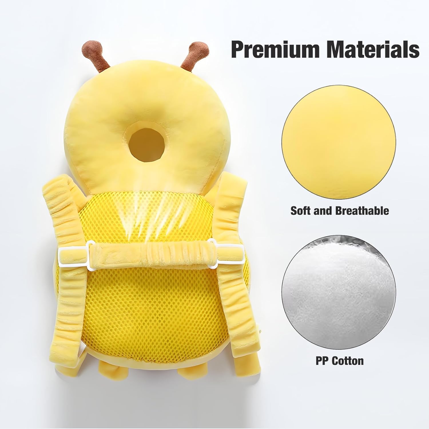 Adjustable Kids Safety Pillow 30cm x 18cm Yellow Toddler Head Protector Cushion for Safe Playtime V1258-DP02-BOL-462