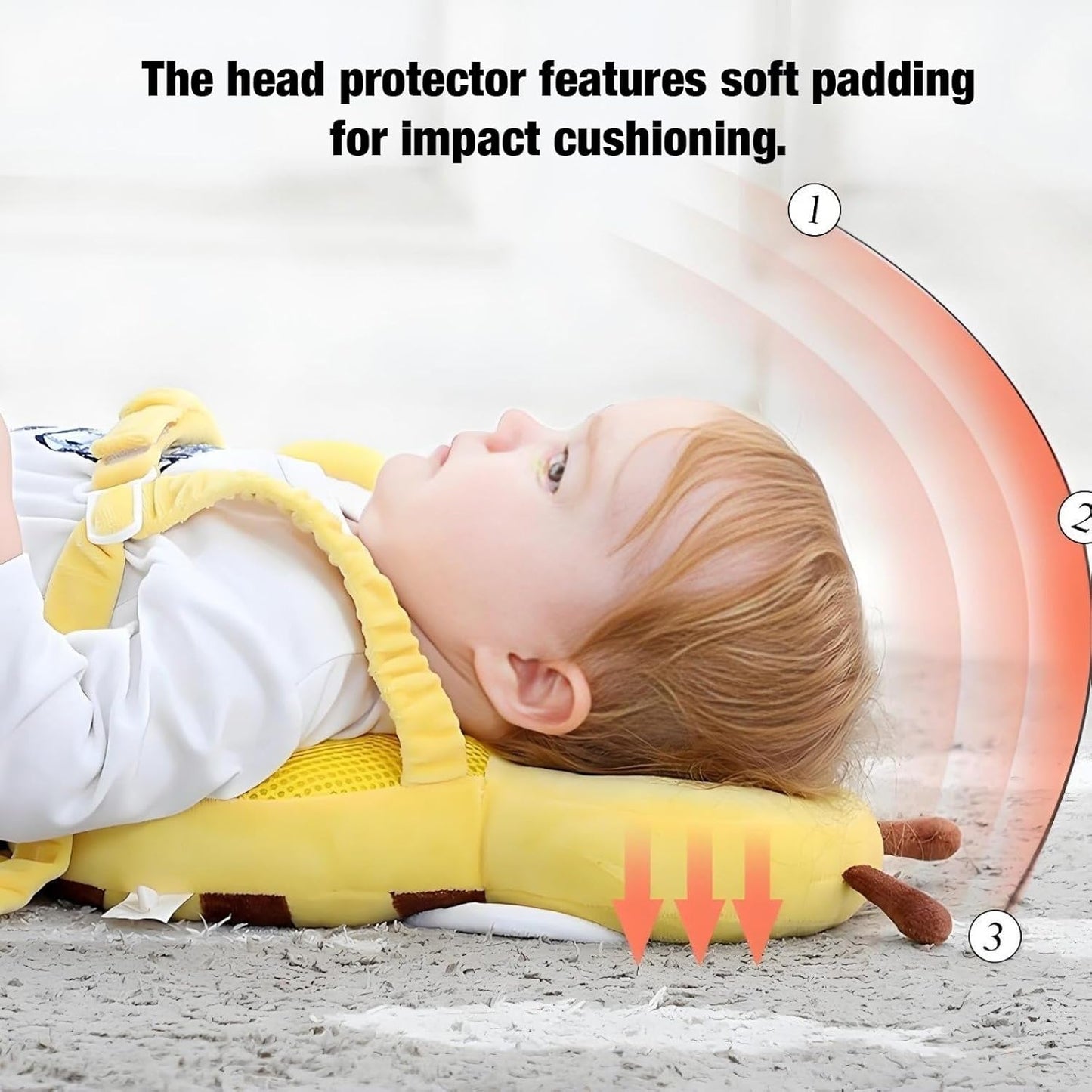 Adjustable Kids Safety Pillow 30cm x 18cm Yellow Toddler Head Protector Cushion for Safe Playtime V1258-DP02-BOL-462