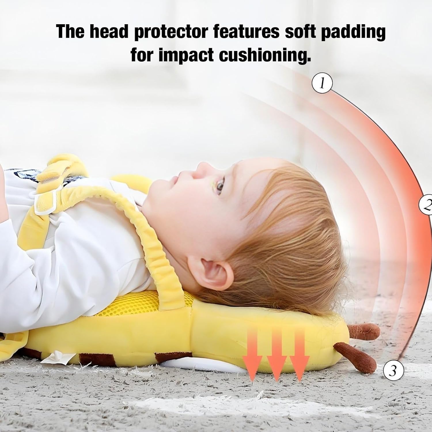 Adjustable Kids Safety Pillow 30cm x 18cm Yellow Toddler Head Protector Cushion for Safe Playtime V1258-DP02-BOL-462