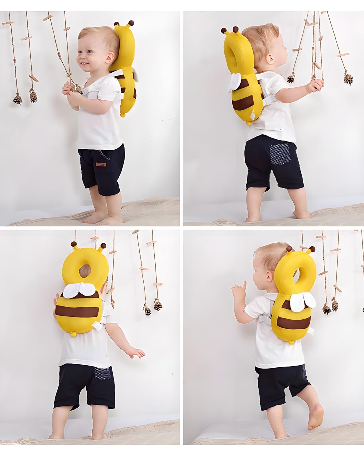 Adjustable Kids Safety Pillow 30cm x 18cm Yellow Toddler Head Protector Cushion for Safe Playtime V1258-DP02-BOL-462