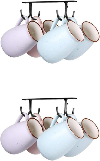 Under Cabinet Industrial Mug Holder - Space-Saving Hanging Rack for Mugs, Cups & Kitchen Accessories - 4 V1258-DP02-BOL-463