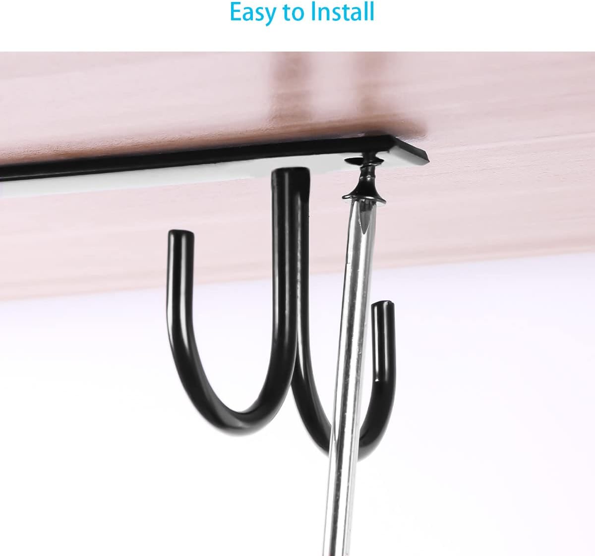 Under Cabinet Industrial Mug Holder - Space-Saving Hanging Rack for Mugs, Cups & Kitchen Accessories - 4 V1258-DP02-BOL-463