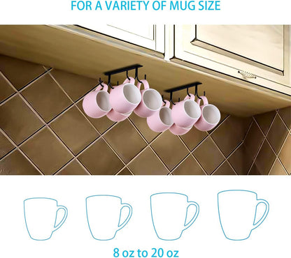Under Cabinet Industrial Mug Holder - Space-Saving Hanging Rack for Mugs, Cups & Kitchen Accessories - 4 V1258-DP02-BOL-463