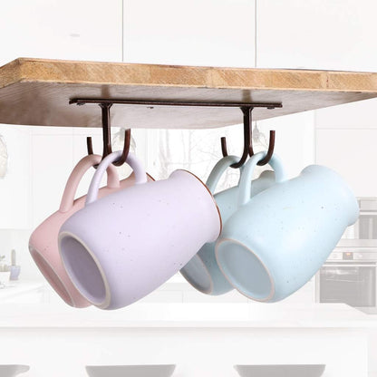 Under Cabinet Industrial Mug Holder - Space-Saving Hanging Rack for Mugs, Cups & Kitchen Accessories - 4 V1258-DP02-BOL-463