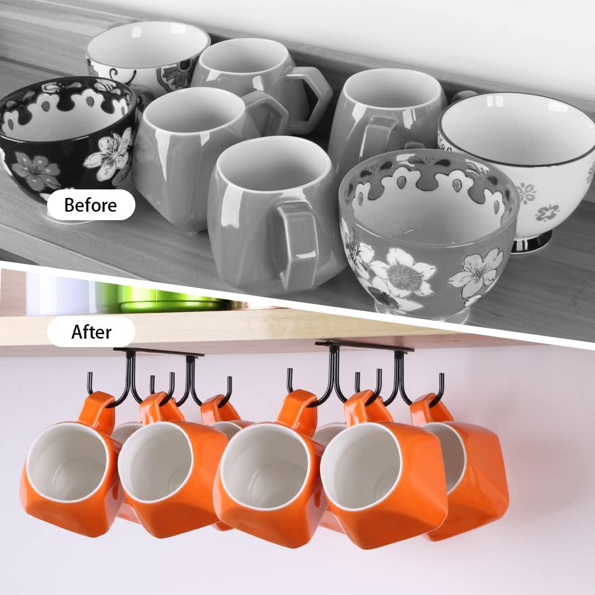 Under Cabinet Industrial Mug Holder - Space-Saving Hanging Rack for Mugs, Cups & Kitchen Accessories - 4 V1258-DP02-BOL-463
