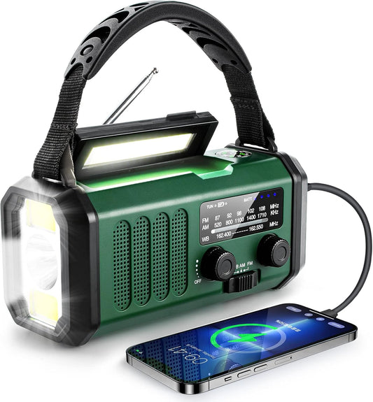 10000mAh Solar Powered Emergency Radio & Power Bank All-in-1 Survival Device with Hand Crank NOAA Alert V1258-DP02-BOL-464