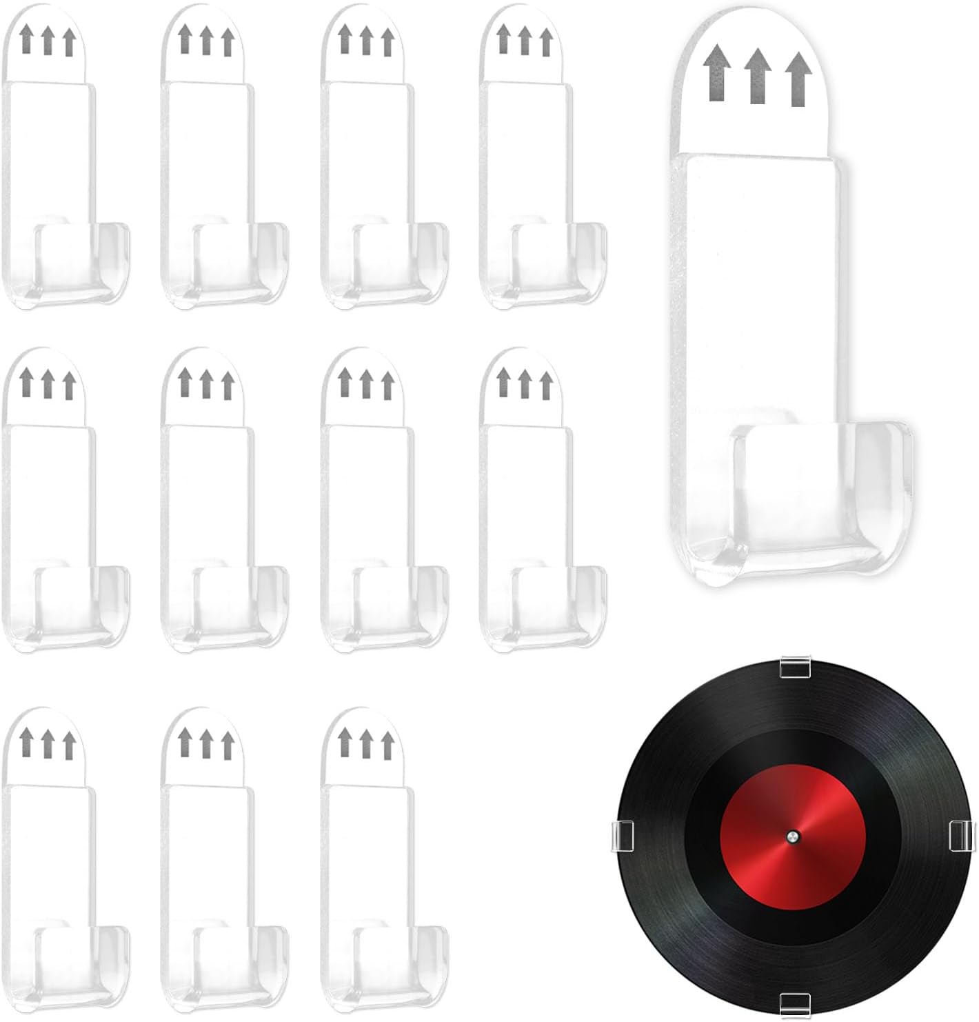 12 Pack Acrylic Transparent Vinyl Record Holder Wall Mount No Drilling Required Display Rack V1258-DP02-BOL-466