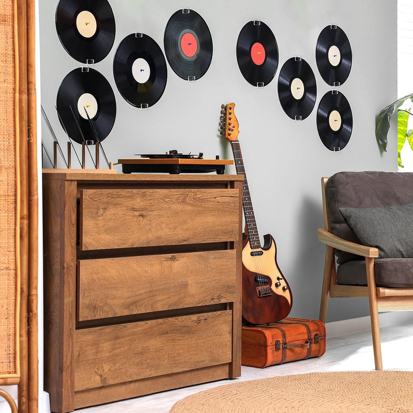 12 Pack Acrylic Transparent Vinyl Record Holder Wall Mount No Drilling Required Display Rack V1258-DP02-BOL-466