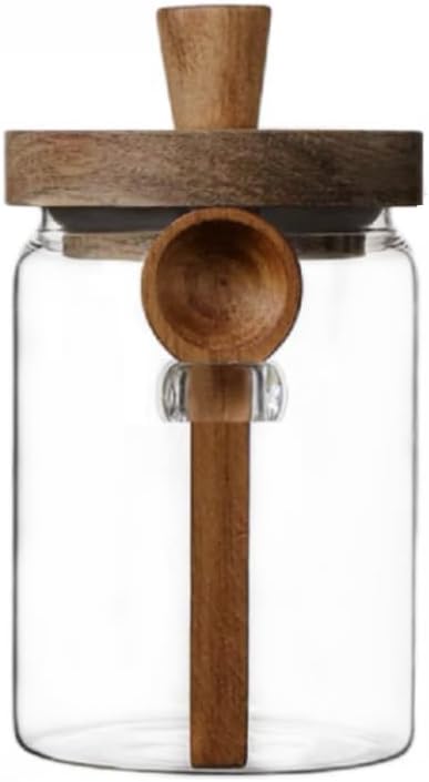 600ml Coffee Storage Container with Wooden Lid and Spoon Airtight Moisture-Proof Food Keeper for Coffee Beans V1258-DP02-BOL-471