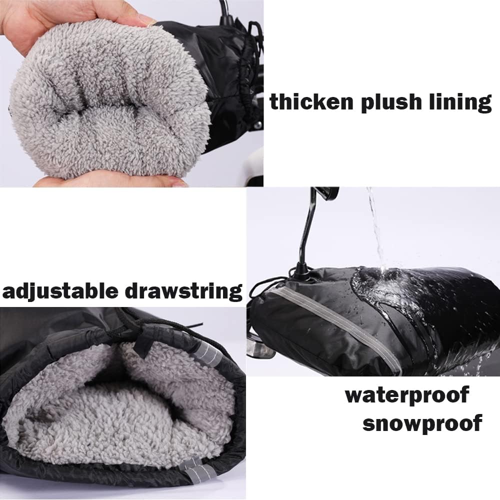 Black Windproof Thickened Cycling Gloves - 1 Pair Bike Handlebar Mitts Winter Warm Accessories V1258-DP02-BOL-478