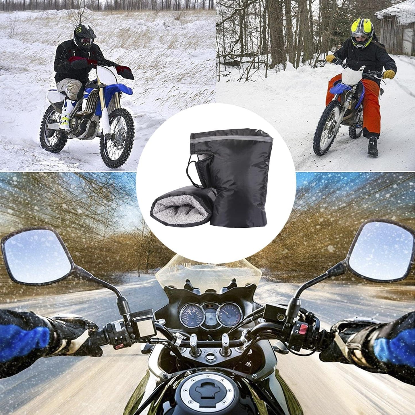 Black Windproof Thickened Cycling Gloves - 1 Pair Bike Handlebar Mitts Winter Warm Accessories V1258-DP02-BOL-478