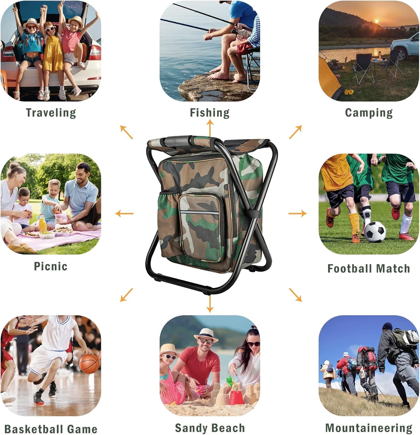 Camouflage Folding Camping Chair Portable Compact Adjustable Fishing Stool for Outdoor Use V1258-DP02-BOL-479