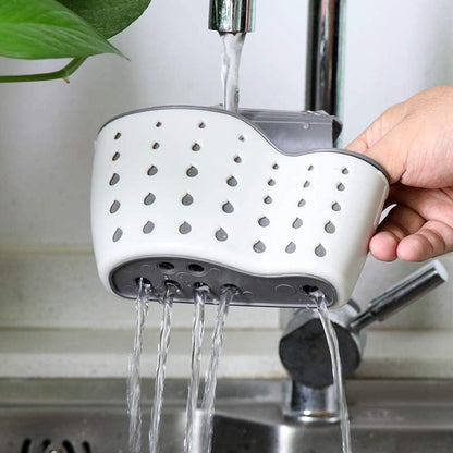 2Pcs Beige Kitchen Sink Caddy Adjustable Hanging Silicone Plastic Soap Holder with Faucet Drain Hole for V1258-DP02-BOL-48