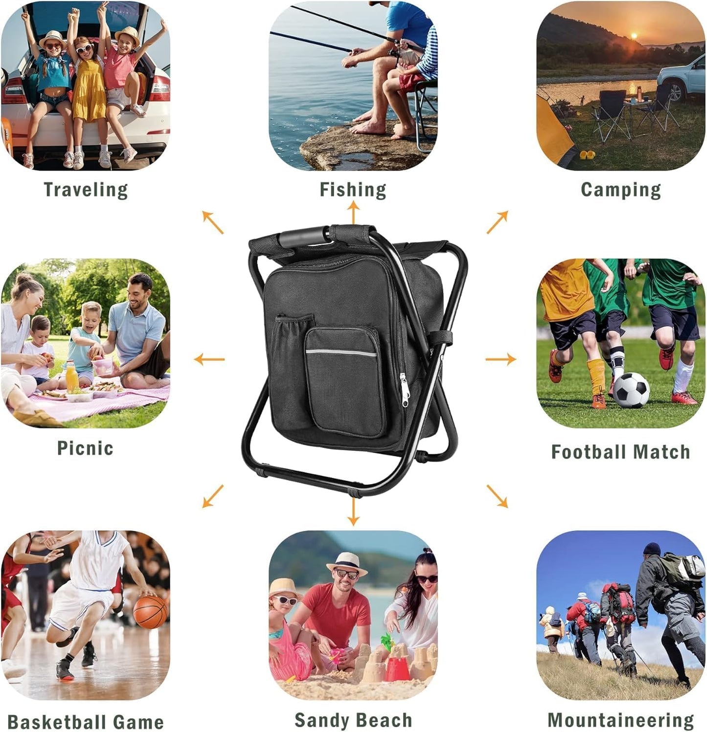 Folding Camping Chair Grey Portable Compact Adjustable Folding Chair for Outdoor Camping Fishing V1258-DP02-BOL-480