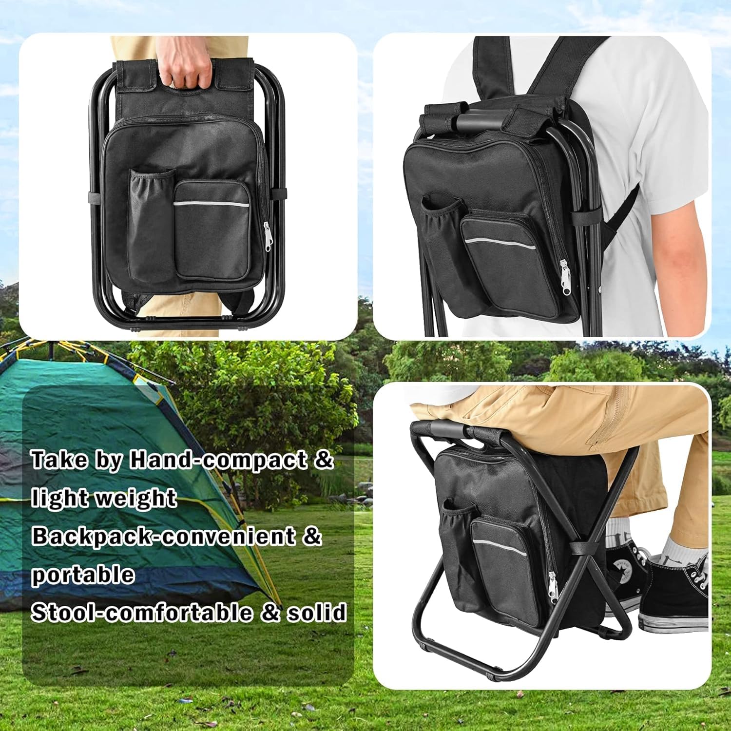 Folding Camping Chair Grey Portable Compact Adjustable Folding Chair for Outdoor Camping Fishing V1258-DP02-BOL-480