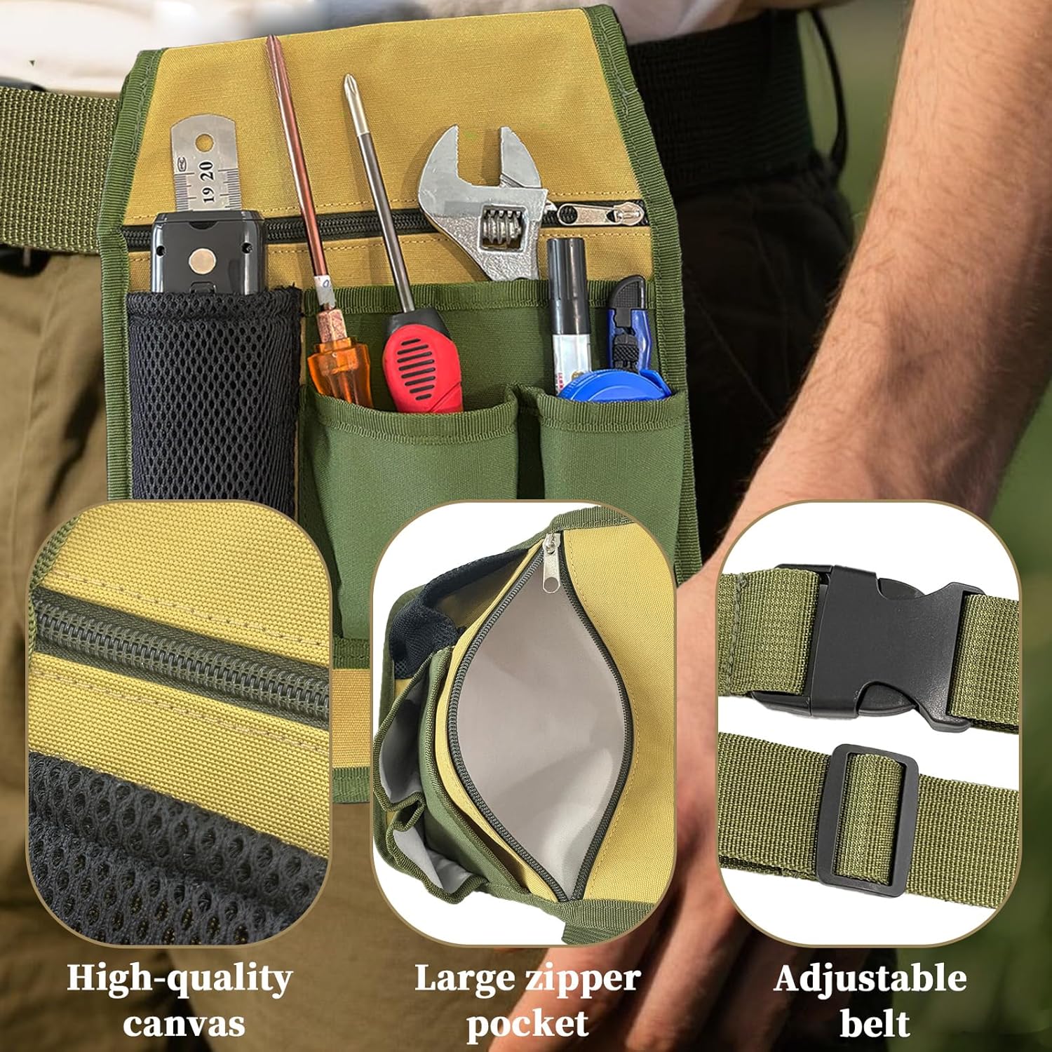 Garden Tool Belt - 1 Piece - Green - Multiple Pockets - Ideal for Outdoor Use V1258-DP02-BOL-483