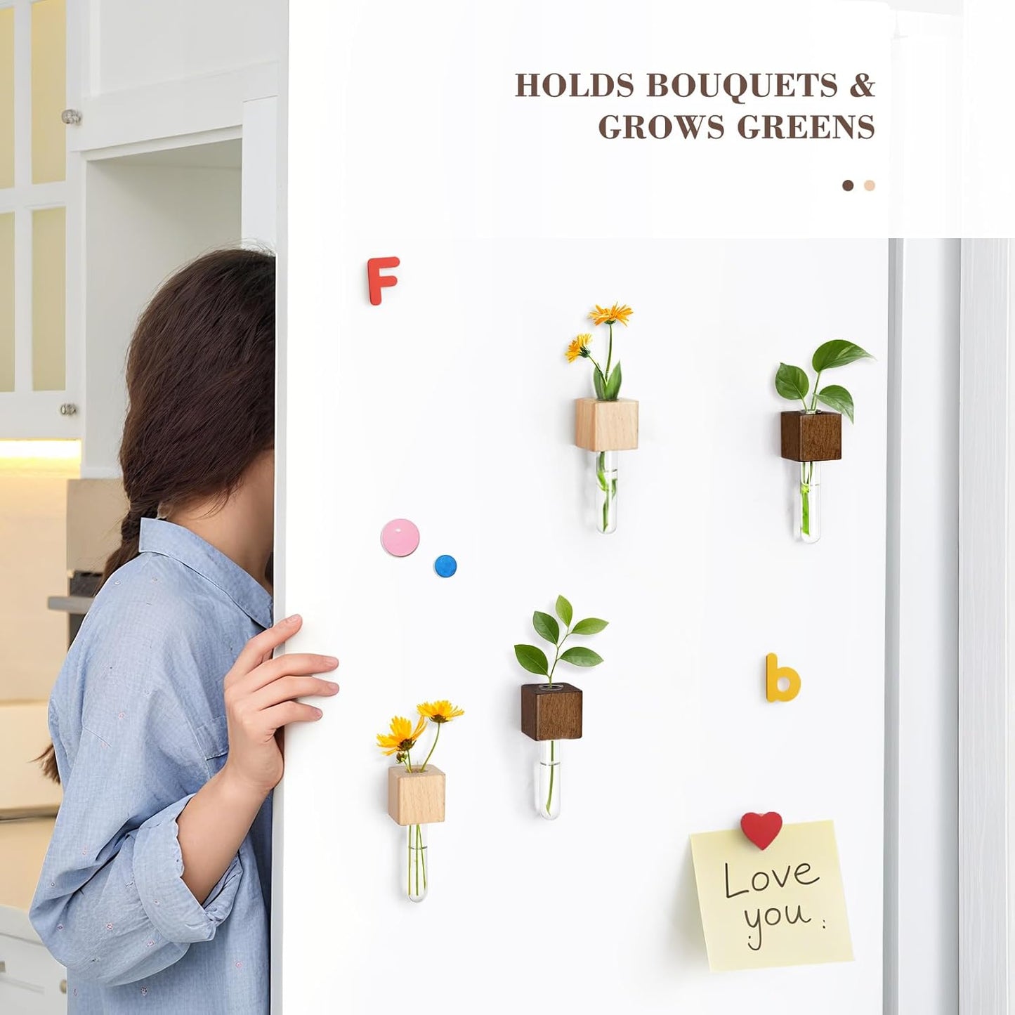 2 Pack Magnetic Wall Vases Mini Hydroponic Test Tubes for Home Decor V1258-DP02-BOL-484