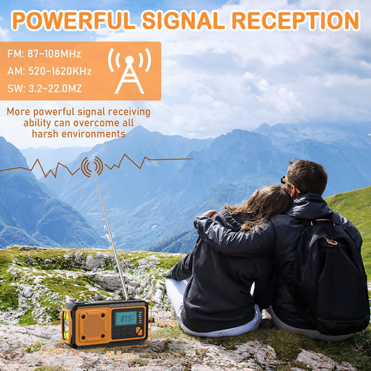 Emergency Radio Flashlight 4000mAh Hand Crank Portable AM/FM Radio for Camping Outdoor Emergencies Orange V1258-DP02-BOL-485