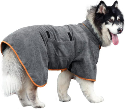 Dog Bathrobe - 1 Piece - Size M - Grey with Orange Piping - Absorbent Dog Towel - Adjustable Strap Dog Robe - V1258-DP02-BOL-490
