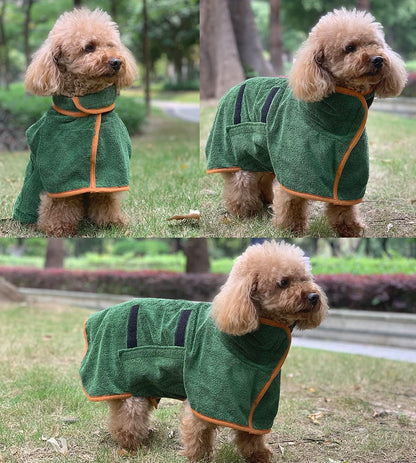 Green Dog Bathrobe with Orange Piping Size S - Adjustable Strap Pet Towel for Dogs V1258-DP02-BOL-491