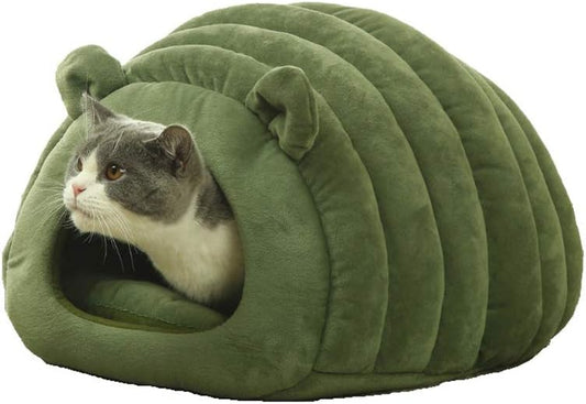 Green Cat Bed Cave - Cozy Pet House for Cats - Soft Kitten Sleeping V1258-DP02-BOL-493