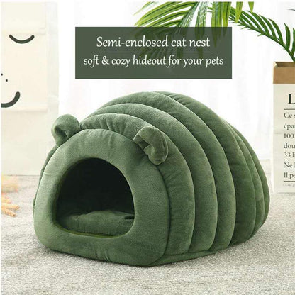 Green Cat Bed Cave - Cozy Pet House for Cats - Soft Kitten Sleeping V1258-DP02-BOL-493