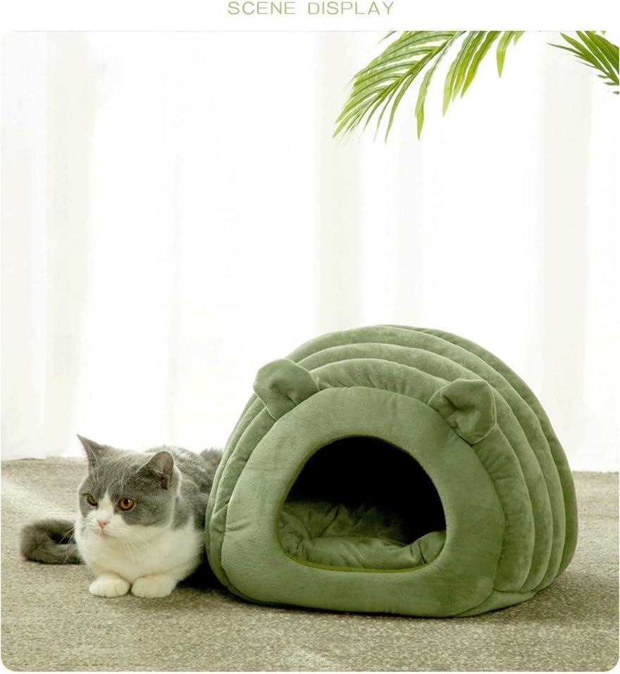 Green Cat Bed Cave - Cozy Pet House for Cats - Soft Kitten Sleeping V1258-DP02-BOL-493