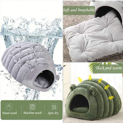 Green Cat Bed Cave - Cozy Pet House for Cats - Soft Kitten Sleeping V1258-DP02-BOL-493
