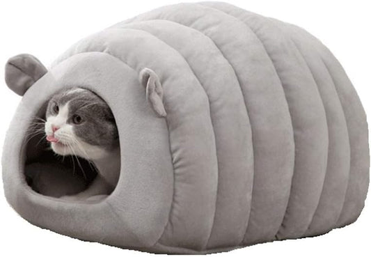 Grey Cat Bed Cave - Cozy Indoor Pet Bed for Cats and Kittens - Soft Comfortable Sleeping V1258-DP02-BOL-494