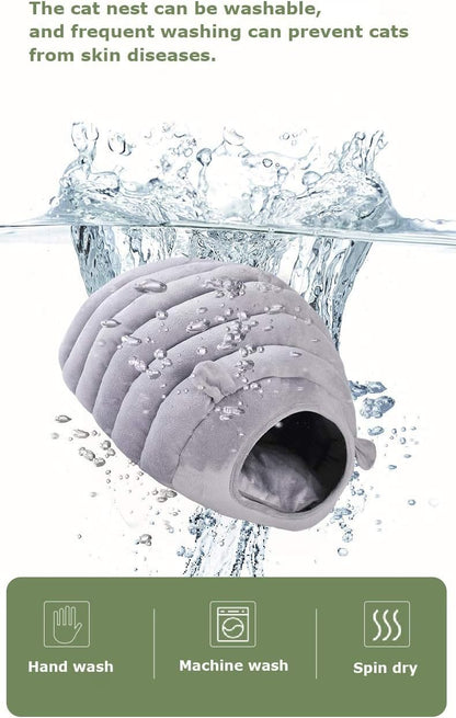 Grey Cat Bed Cave - Cozy Indoor Pet Bed for Cats and Kittens - Soft Comfortable Sleeping V1258-DP02-BOL-494