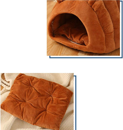 Orange Brown Cat Cave Bed - Cozy Pet House for Cats - Soft Comfortable Kitten Bed V1258-DP02-BOL-495