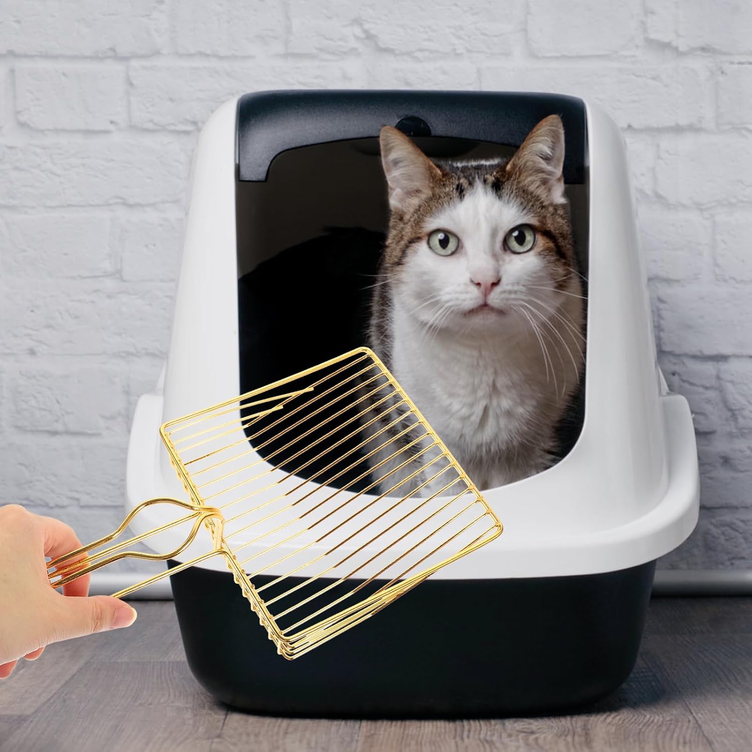 Gold Plated Metal Wire Cat Litter Scoop Square Design Ergonomic Handle V1258-DP02-BOL-496