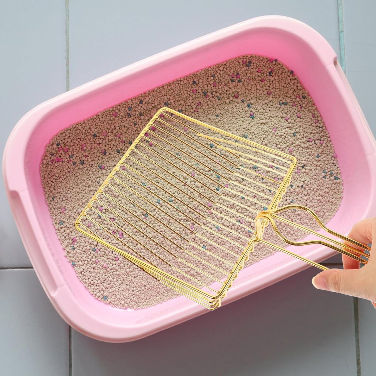 Gold Plated Metal Wire Cat Litter Scoop Square Design Ergonomic Handle V1258-DP02-BOL-496